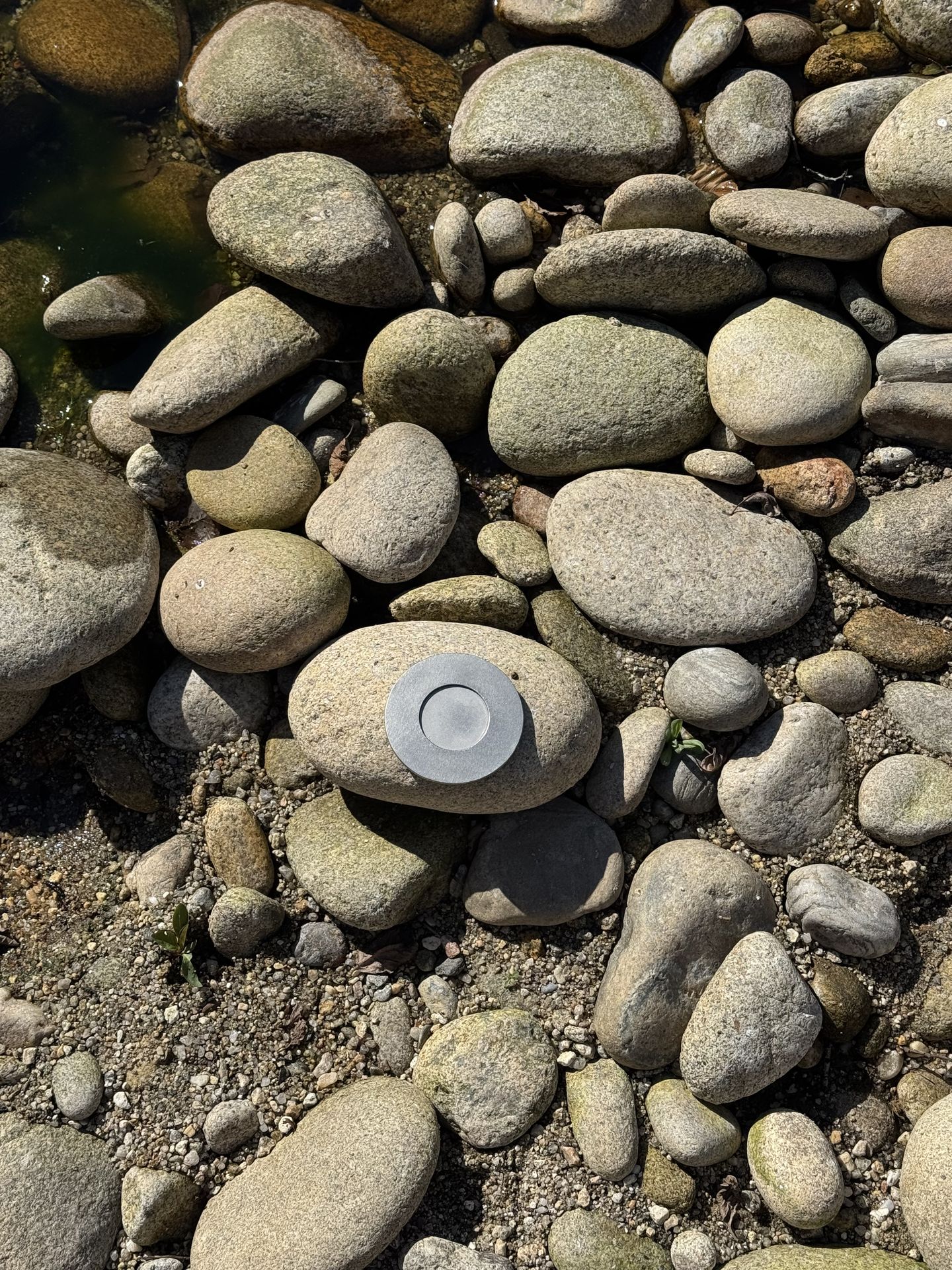 Sous-tasse ronde SAIPH posée sur les pierres d’une rivière